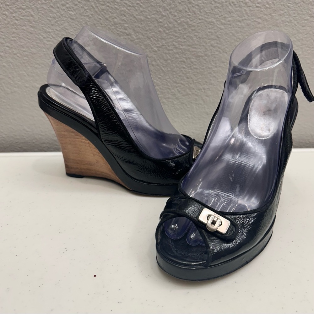 Barbara Bui Heels Size 9 Elegant Black Wedge Slingback Shoes